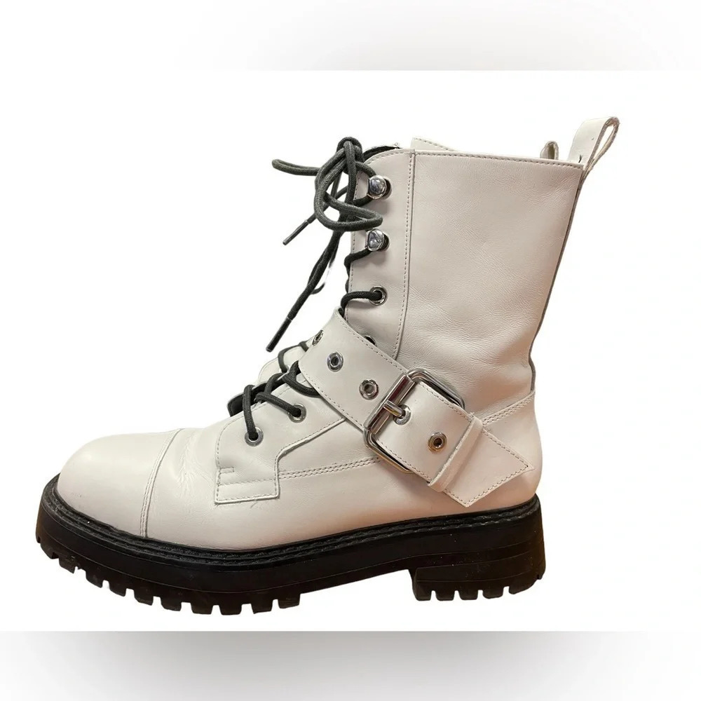 Zara White Lace Up Combat Boots Size 36